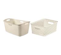 Curver 00745-885-00 "My Style" Clothes Basket, Cream, 60 x 39 x 28 cm & My Style Small Rectangular Storage Basket, Vintage White, 4 Litre
