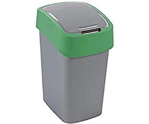 CURVER 02172-P 80-00 Flip B Waste Bin, 50 litre, Silver/Green