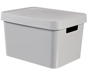 Curver 04743-099-01 Infinity Plastic Storage Box with Lid, Light Grey, 36.3 x 27 x 22 cm, 17 L