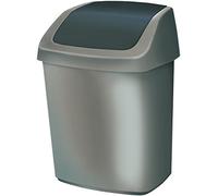 Curver 167910 Swing Dustbin Polypropylene, silver/coal, 15L
