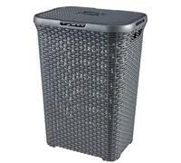 Laundry Basket Large Natural Rattan Style Hamper Handle Lidded Cover 40L / 60L