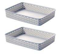 Curver 2 X A4 Grey Rattan Effect Storage Basket Tray Large Desk Tidy Office