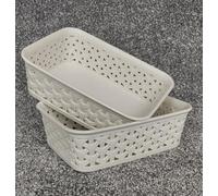 Curver 2 X A6 Cream Rattan Effect Storage Basket Tray Small Desk Tidy Office