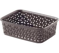 Curver 203415 Rattan-Look Office Basket, A6 Size, Polypropylene, Chocolate, chocolate, 19,8 x 14,2 x 6 cm