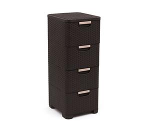 CURVER 209906 Storage Drawer Tower Wicker-Look Polypropylene 4 x 14 L cm DARK BROWN
