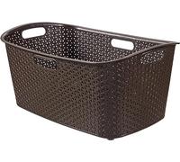 Curver 223390 My Style Rectangular Angular Plastic Rattan Basket - 50 Litre, Chocolate, 60 x 39 x 28 cm