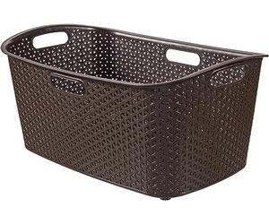 Curver 223390 My Style Rectangular Angular Plastic Rattan Basket - 50 Litre, Chocolate, 60 x 39 x 28 cm
