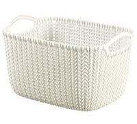 Curver 226391 Rectangular Knit-Effect Storage Basket, Plastic, Off-White, 29 x 21.7 x 17.2 cm, 8 L