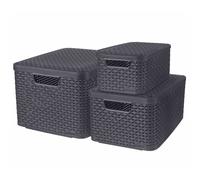 Curver 3x Storage Boxes with Lid Size S+M+L Anthracite Householder Organiser