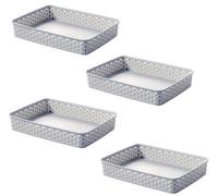 Curver 4 X A4 Grey Rattan Effect Storage Basket Tray Large Desk Tidy Office