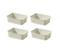 Curver 4 X A6 Cream Rattan Effect Storage Basket Tray Small Desk Tidy Office