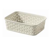 Curver A6 Cream Rattan Effect Storage Basket Tray Small Desk Tidy Office