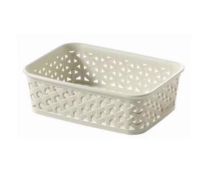 Curver A6 Cream Rattan Effect Storage Basket Tray Small Desk Tidy Office