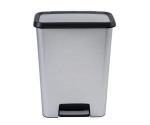 CURVER Compatta Rubbish Bin Waste Basket, with Pedal, Capacity 50l, Colour Stainless Steel
