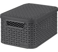 Curver CU Rattan Style Basket L+lid 03619, Grey, 44 x 33 x 24 cm