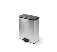CURVER Duo Deco Kitchen Recycling Bin 52L, Dual Compartment Metal Effect Waste Bin (26L + 26L), Silver