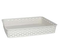 A6 Cream Rattan Effect Storage Basket Tray Small Desk Tidy Office