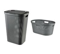 Curver Infinity Dots 100% Recycled Rectangular Laundry Hamper 60 Litres - Dark Grey + CURVER Laundry Basket, Dark Grey, 40L
