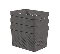 CURVER Infinity Dots Large Rectangular Storage Baskets, Set of 3 x 17L, Multi-Functional Storage Organisers with Easy-Carry Handles, Grey
