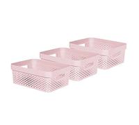 CURVER Infinity Dots Set of 3 Medium Rectangular Storage Baskets, Nestable Multi-Purpose Storage Organisers, 11L, Pink