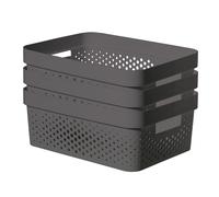 CURVER Infinity Dots Set of 3 Storage Baskets, 100% Recycled Plastic, Multi-Functional & Easy to Carry, 11 Litres, Grey