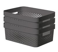 CURVER Infinity Dots Set of 3 Storage Baskets, 100% Recycled Plastic, Multi-Functional & Easy to Carry, 11 Litres, Grey