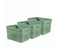 Curver Infinity Dots Set of 3 Storage Baskets, 100% Recycled Resin, Nestable & Lightweight, 17 Litres, Green