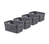 CURVER Infinity Dots Set of 4 Rectangular Storage Boxes, 100% Recycled Resin, Nestable & Multifunctional, 4.5 litres, Grey