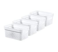 CURVER Infinity Dots Set of 4 Rectangular Storage Boxes, 100% Recycled Resin, Nestable & Multifunctional, 4.5 Litre, White