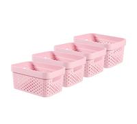 Curver Infinity Dots Set of 4 Storage Baskets, 100% Recycled Resin, Nestable & Multifunctional, 4.5 Litre, Pink