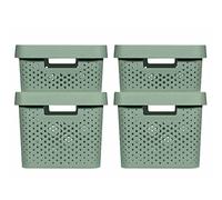 Curver Infinity Set of 4 Baskets with Recycled Lid (2 pcs Size M 11L and 2 pcs Size L 17L), Green