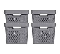 Curver Infinity Set of 4 Baskets with Recycled Lid (2 Units Size M 11L and 2 Units Size L 17L), Grey
