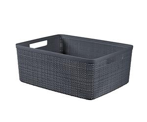 CURVER Juliet Jute Basket 100% Recycled Plastic Rectangular 12 L, Dark Grey, M