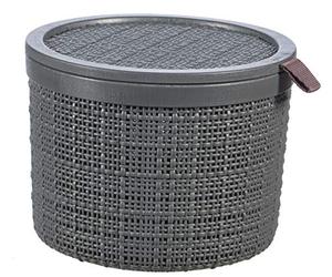 Curver Jute 2L Round Storage Box - Practical Storage Basket for Small Objects or Clothes - Interlocking and Stackable - 100% Recycled - 17 x 17 x 12.7 cm - Grey