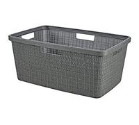 CURVER Jute 46L Laundry Basket - Clean and Dirty Laundry Bin - Ergonomic Handles - Basket for Bathroom or Laundry Room - 70% Recycled - 59.4 x 39.4 x 25.7 cm - Grey