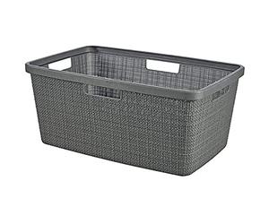 CURVER Jute 46L Laundry Basket - Clean and Dirty Laundry Bin - Ergonomic Handles - Basket for Bathroom or Laundry Room - 70% Recycled - 59.4 x 39.4 x 25.7 cm - Grey