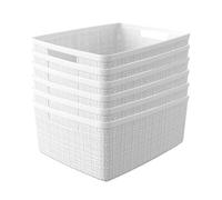 Curver Jute Decorative Plastic Organization and Storage Basket Perfect Bins for Home Office Closet Shelves Kitchen Pantry and All Bedroom Essentials (