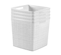 Curver Jute Decorative Plastic Organization and Storage Basket Perfect Bins for Home Office, Closet Shelves, Kitchen Pantry and All Bedroom Essentials, White, Large Cube, Set of 4
