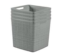 Curver Jute Decorative Plastic Organization and Storage Basket Perfect Bins for Home Office, Closet Shelves, Kitchen Pantry and All Bedroom Essentials, Large Cube, Grey, Set of 4