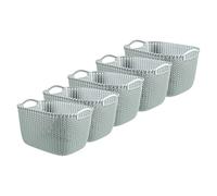 Curver Knit Effect Set of 5 Kitchen, Living room, Bathroom, Bedroom, Utility Large Rectangular Storage Baskets 19 Litres - Misty Blue
