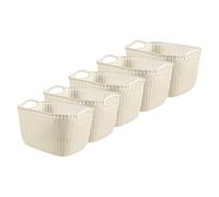 Knit Effect Set of 5 Kitchen, Living room, Bathroom, Bedroom, Utility Large Rectangular Storage Baskets 19 Litres - Oasis White