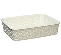 CURVER Medium Faux Rattan Storage Tray Organiser (2.5 Litre), Vintage White, 26 x 20 x 6 cm