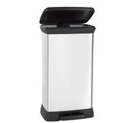 Curver Metal Effect 70% Recycled Kitchen Pedal Touch Deco Bin 50 Litres - Silver