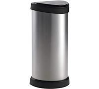 Curver Metal Effect One Touch Deco Bin, Silver, 40 Litre