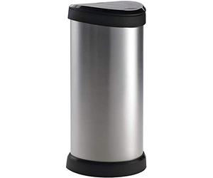 CURVER Metal Effect One Touch Deco Bin, Silver, 40 Litre