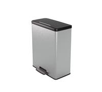 CURVER Metal Effect 100% recycled pedal touch Deco Bin, Metallic Silver, 65 L
