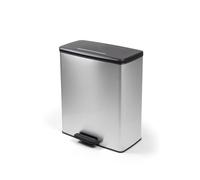 CURVER Metal Effect Pedal Touch Deco Bin, Soft-Close Lid & Rustproof, 65 Litres, Metallic Silver