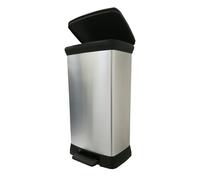 Curver Metal Effect Pedal Touch Soft Close Deco Bin, Silver, 50 Litre, 39 x 29 x 72 cm