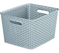 CURVER My Style 196909 Foldaway Storage Box Rattan Effect Large 30 L Flat Silver