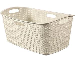 Curver My Style Clothes Basket, Stylish Rattan Look, Lightweight Plastic Design, 47 Litres, Cream